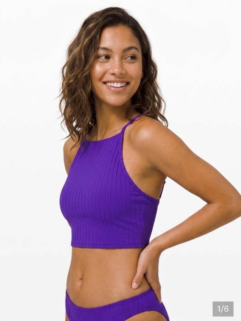 Lululemon Ribbed High-Neck Longline Swim Top *B/C Cup Size 4 in Atomic Purple
